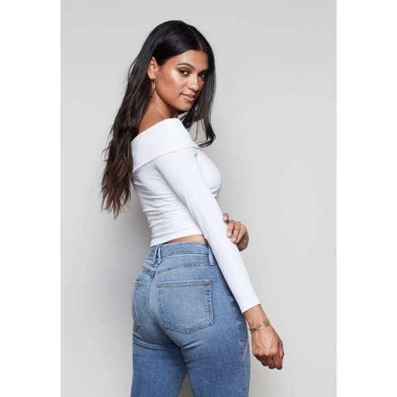 🆕GOOD AMERICAN Rib Fold Over Off Shoulder Top-L - Picture 3 of 14